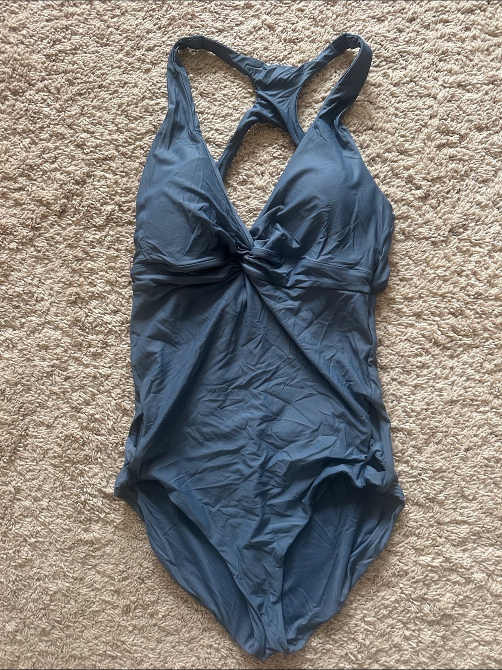 Prana Twist Front One-Piece Swimsuit in Dusty Blue Sz L Preowned